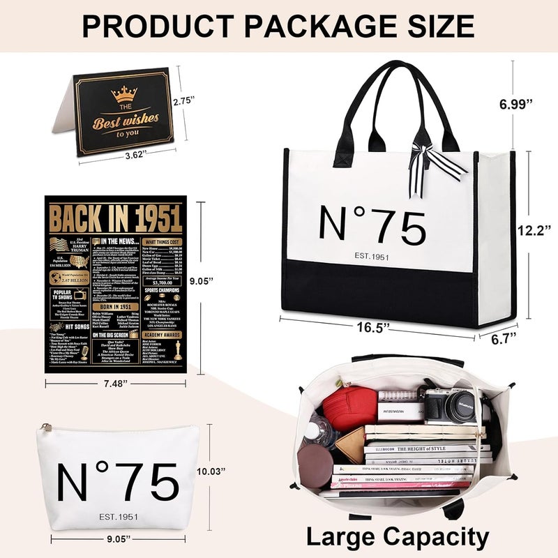Lamyba 75th Birthday Gifts for Her, 75s Birthday Decorations for Women/Wife/Mom/Friends/Sister, Back in 1951 Poster, N 75 Tote Bag - Image 2